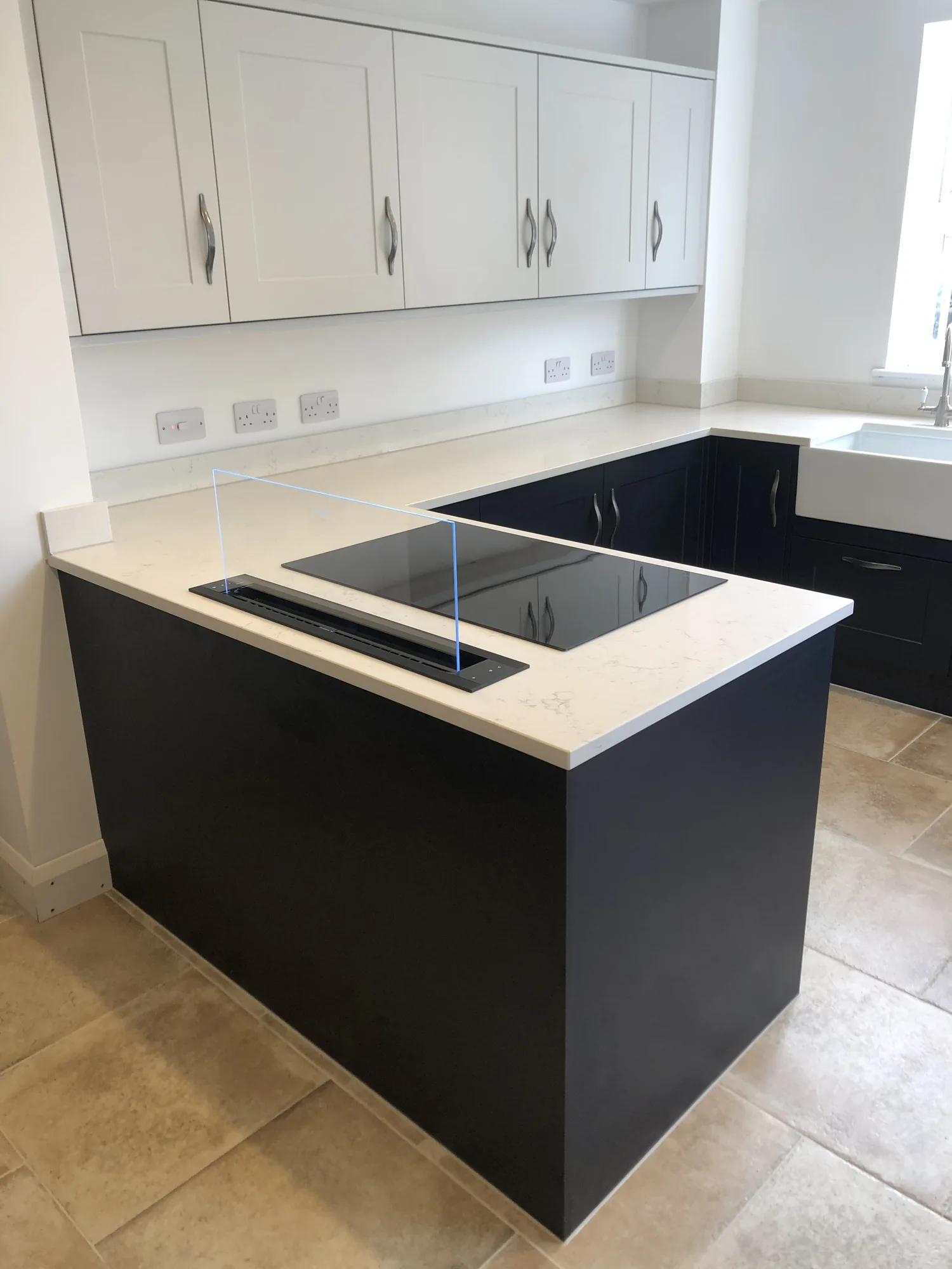 Bespoke kitchen worktop close-up showing solid oak edge detail